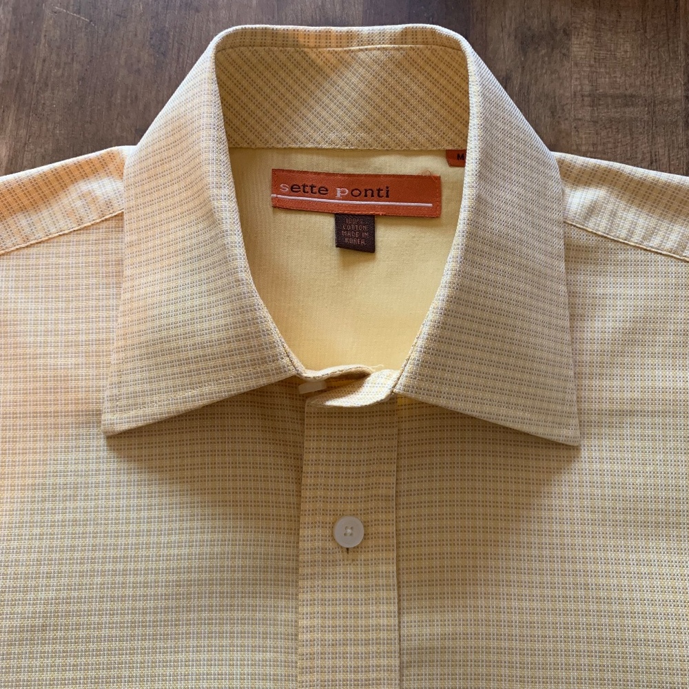 Sette Ponti Yellow Textured Cotton Dress Shirt | Made in Korea | Medium